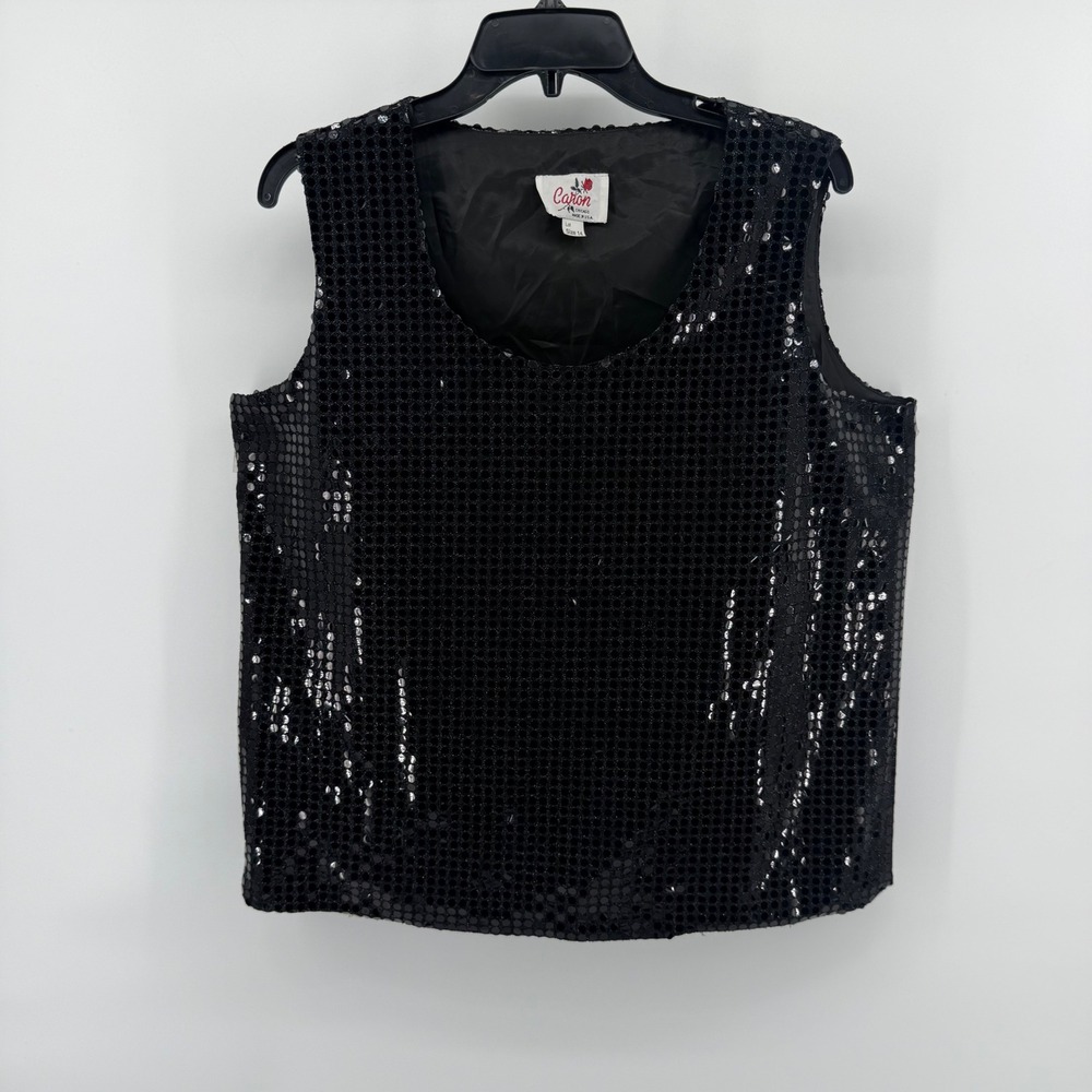 Vintage Caron Chicago Black Sequin Sleeveless Top Party Sparkle Vest‎ Size 14